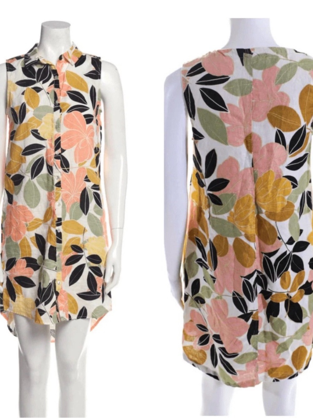 Vacation Resort Beachwear Rachel Zoe Linen Tropical Tunic Shirt Dress Size S.